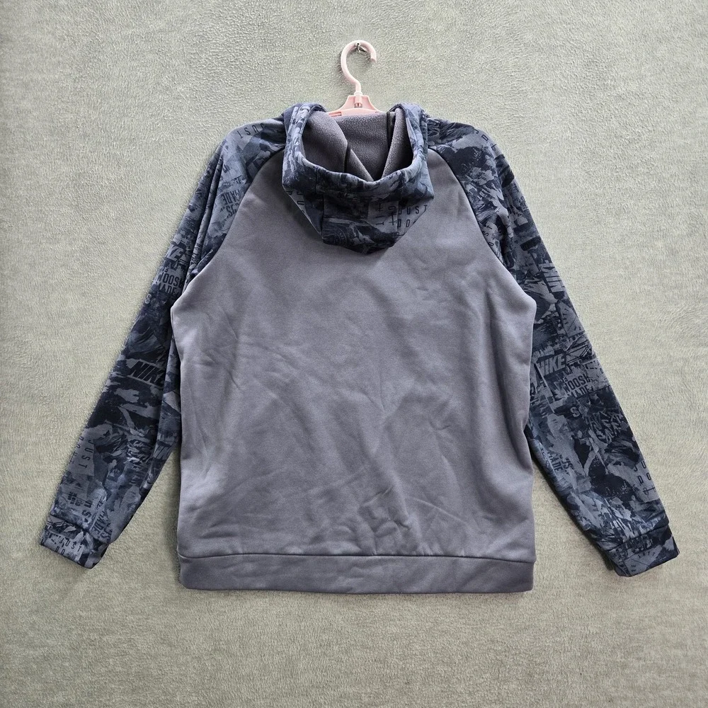Nike Men Hoodie L Gray Big Center Swoosh Camo Raglan Long Sleeve‎ Pullover